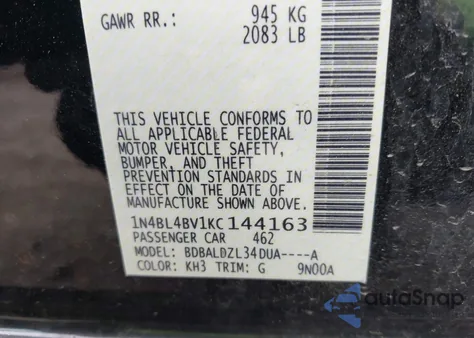 2019 Nissan Altima 2.5 S from USA, damaged, VIN 1N4BL4BV1KC144163